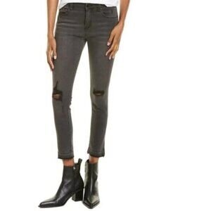 Free People NEON BLONDE Skinny Jeans Distressed Black Denim High rise waist 24